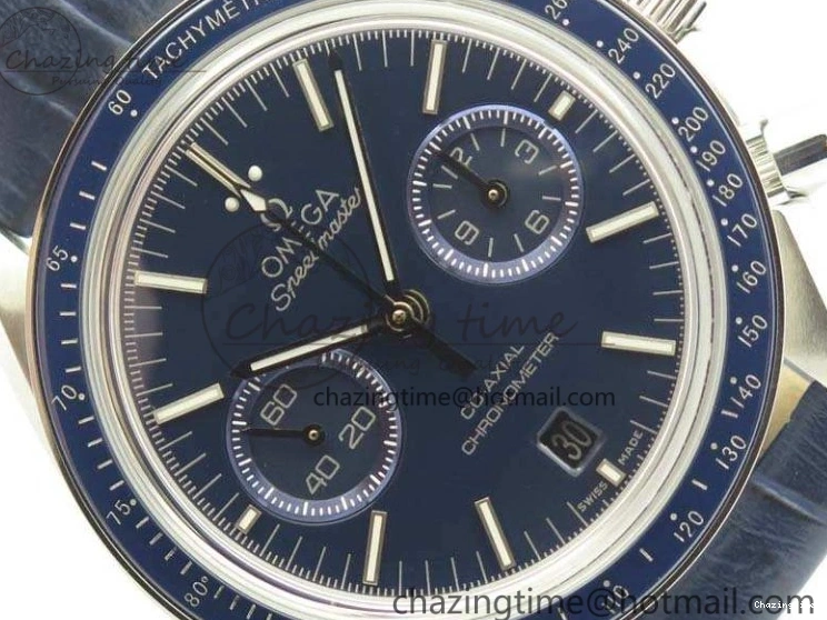 0519 SpeedMaster MoonWatch SS OMF 1:1 Best Edition Blue Dial On Leather Strap A9300 V FreshLook 8087